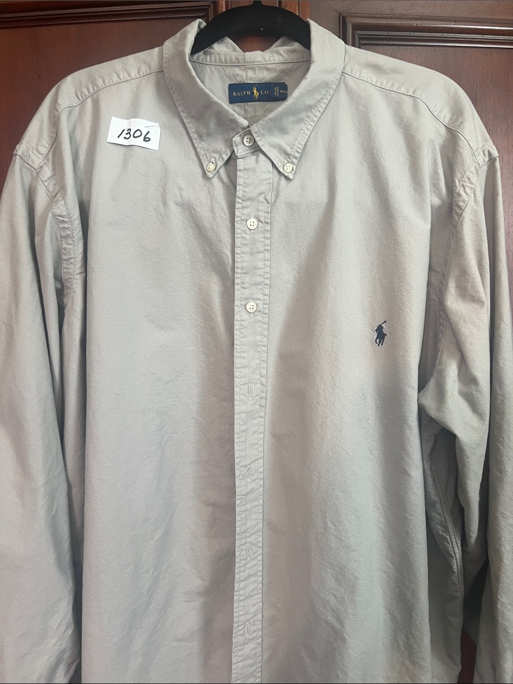 Ralph Lauren Light Gray Button-Down Oxford Shirt with Navy Pony Size 3XB